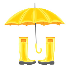 Wall Mural - yellow umbrella boots in flat style, vector