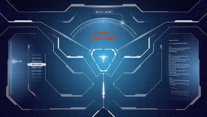 Poster - VR HUD digital futuristic interface cyberpunk screen design. Sci-fi virtual reality technology view head up display. GUI UI technology dashboard panel. FUI binocular viewfinder visor. Vector eps