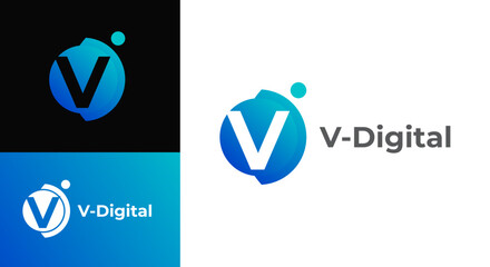 Sticker - Digital letter V logo vector template