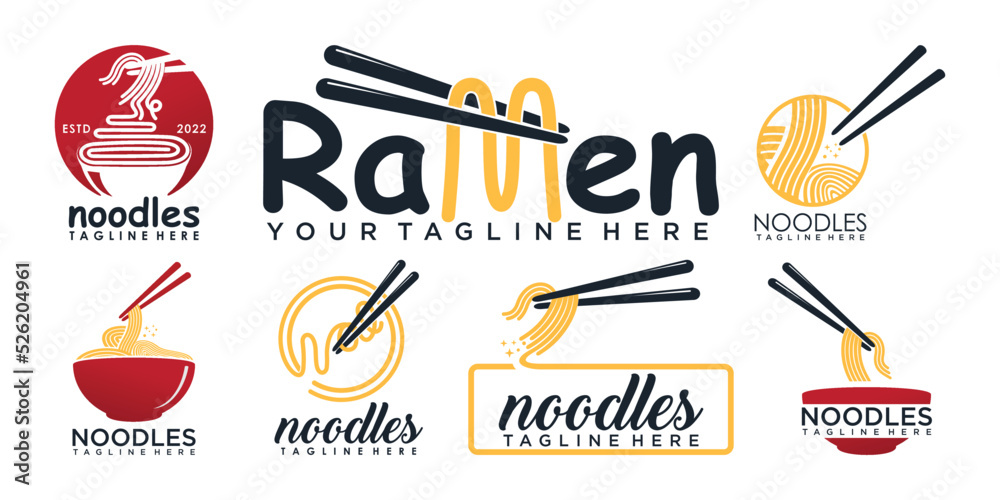 Collection of ramen noodle icon logo design for ramen restaurant with ...
