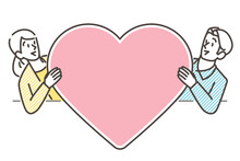 Vector Illustration Of A Couple Looking Through A Heart Copy Space [concept Of Love And Gifts].