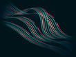 Abstract cyan, red techno pulse lines on dark background