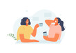 Laughing Women friends drinking coffee and spending time together. Communication, support, friendship, sisterhood vector illustration