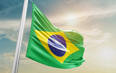 Brazil national flag cloth fabric waving - Image