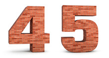 Realistic 3d Brick Number 4 & 5 Isolated On White Background. 3d Illustration.