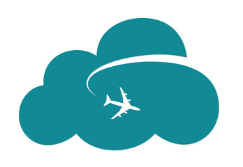 Poster - Symbol of a flying airplane with a blue cloud.
