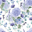 Watercolor floral seamless pattern with hydrangea flowers