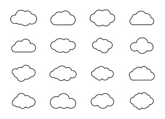 Aufkleber - Set of cloud icons. Line clouds collection. Cloudy silhouettes in varios shapes. Vector illustration.