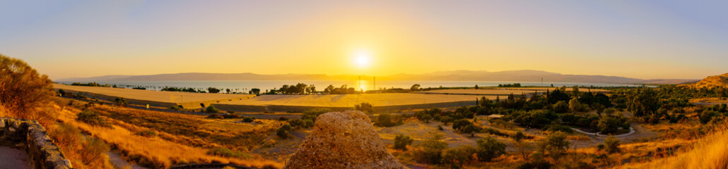 Poster - Panoramic sunset view of the Sea of Galilee, from Kursi