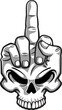 cartoon style human skull morfing in to hand showing middle finger