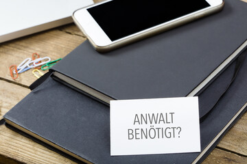 Wall Mural - German word Anwalt gesucht (lawyer wanted), Office desktop with electronic devices