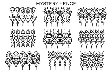 Wall Mural - Assorted spooky cemetery fence silhouettes. Assets isolated on a white background. Scary, haunted and spooky fence elements