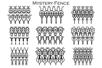 Wall Mural - Assorted spooky cemetery fence silhouettes. Assets isolated on a white background. Scary, haunted and spooky fence elements