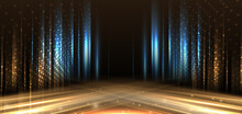 Elegant Golden Stage Diagonal Glowing With Lighting Effect Sparkle On Black Background. Template Premium Award Design.