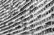 Close living.  Huge curved Hong Kong tenement building in black and white.