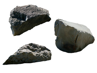 Poster - set of big stone boulder isolated on white