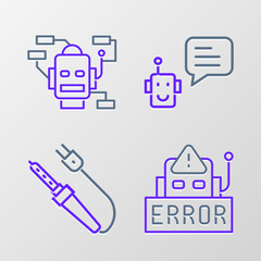 Sticker - Set line Error in robot, Soldering iron, Bot and Robot icon. Vector