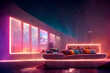 synthwave styled interior in pink-orange-purple tones ande neon lighting, neural network generated art