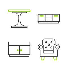 Sticker - Set line Armchair, Chest of drawers, Furniture nightstand and Round table icon. Vector