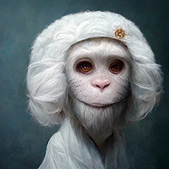 Wall Mural - elderly monkey in a white wig