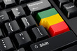 Rastafarian flag painted on computer keyboard. 3D rendering