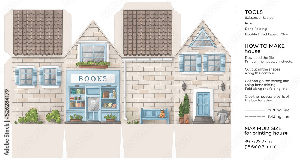 kids-craft-paper-house-cut-and-glue-cartoon-3d-toy-doll-house-building-paper-craft-model-printable-template-stock-illustration-adobe-stock