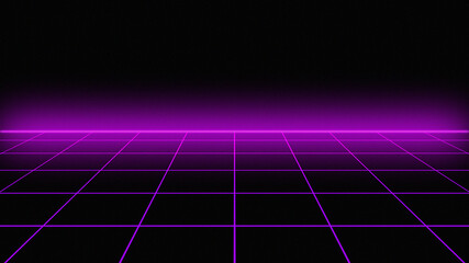 Canvas Print - Purple retrowave animation glowing luminance laser background, abstract technology horizontal line purple light glow, galaxy geometric internet 80s style poster