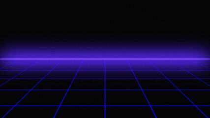 Wall Mural - Blue retrowave animation glowing luminance laser background, abstract technology horizontal line purple light glow, galaxy geometric internet 80s style poster