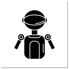 Wall Mural - Robot glyph icon. Humanoid entertainment, androids, animal robots. Robotizing. Industrial process. Japanese culture concept.Filled flat sign. Isolated silhouette vector illustration