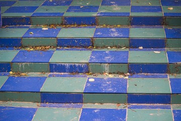 Blue and grey tiles stairs