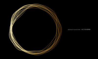 Poster - Vector abstract circles lines wavy in round frame gold light isolated on black background with empty space for text in luxury style.