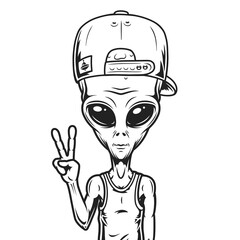 Sticker - Humanoid alien element vintage monochrome