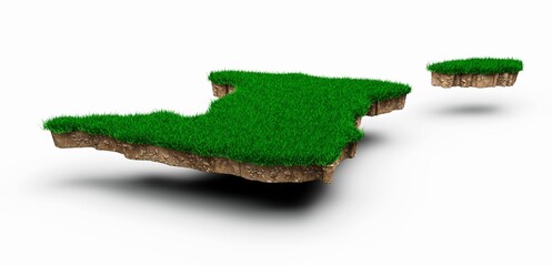 Sticker - 3D illustration of Trinidad and Tobago map with green grass and rock ground texture