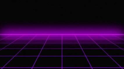 Canvas Print - Purple retrowave animation glowing luminance laser background, abstract technology horizontal line purple light glow, galaxy geometric internet 80s style poster