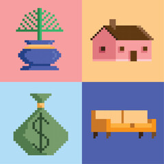 Canvas Print - four pixel art icons