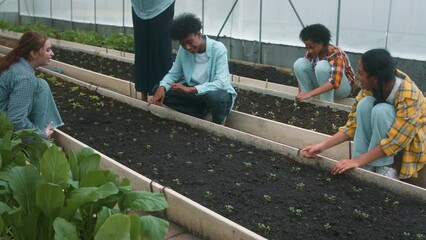 Wall Mural - Group students and teacher learning agriculture  technology in smart farming , education ecology agricultural concepts .