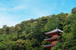 初夏の緑に溶け込む岐阜公園の三重塔