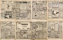 Old Newspaper Vintage Advertising. Used Paper Background