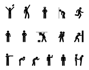 Wall Mural - man icon, stick figure people, isolated human silhouettes