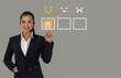 © May Chanikran - Young Asian happy woman with head phone ,customer service and satisfaction, rating very impressed.