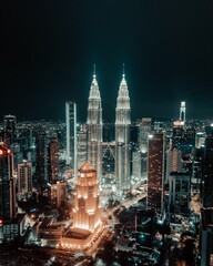 Sticker - Vertical shot of Kuala Lumpur skyline at night