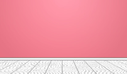 Canvas Print - Empty Room Interior Pink Wall White Wooden Floor Vector Background Template Illustration