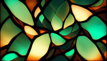 Green Glowing Stained Glass Pattern Background.