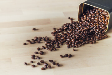  coffee beans on a wooden background