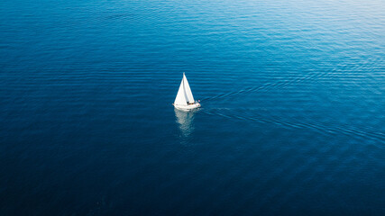 Wall Mural - an aerial view of the sail yacht on the blue sea. transparent clear water in the sea. summer vacatio