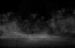 Leinwandbild Motiv Concrete floor with smoke or fog in dark room with spotlight. asphalt street, black background