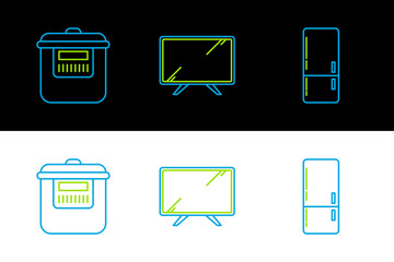 Poster - Set line Refrigerator, Slow cooker and Smart Tv icon. Vector