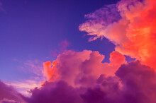 Amazing Colorful Clouds In Purple Sky.