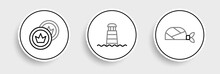 Set Line Pirate Bandana For Head, Coin And Lighthouse Icon. Vector