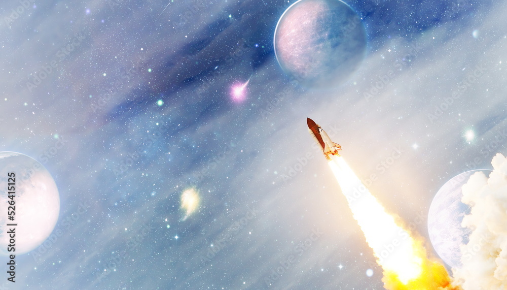 Sky Rocketship Spaceship takes off in the starry sky. Rocket space ship , Rocket ...